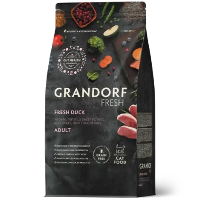 Сухой корм GRANDORF FRESH CAT Duck беззерновой, утка с бататом для взрослых кошек, диетическая формула для особо аллергичных кошек 2кг