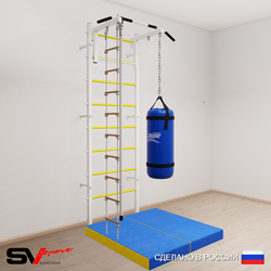 Шведская стенка Sv Sport усиленная 6145 (Турник стандарт/Канат/Лестница/Цепь/Мешок 15кг/Мат 1м)