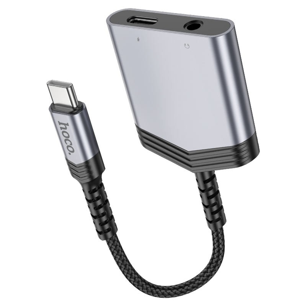 Кабель-переходник Hoco LS39 Type-C на 3.5mm/USB-C серебристый