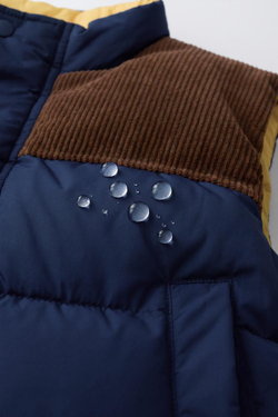 ZARA СТЕГАНЫЙ КОМБИНИРОВАННЫЙ ЖИЛЕТ WATER REPELLENT, КОРИЧНЕВЫЙ-СИНИЙ