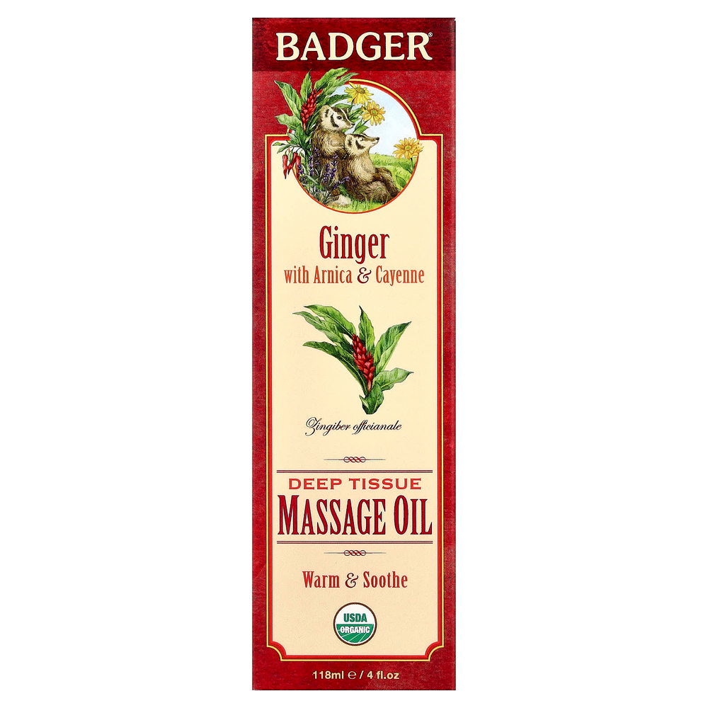 Badger, Масло для массажа глубоких тканей, имбирь с арникой и кайенским перцем, 118 мл (4 жидк. унц.)