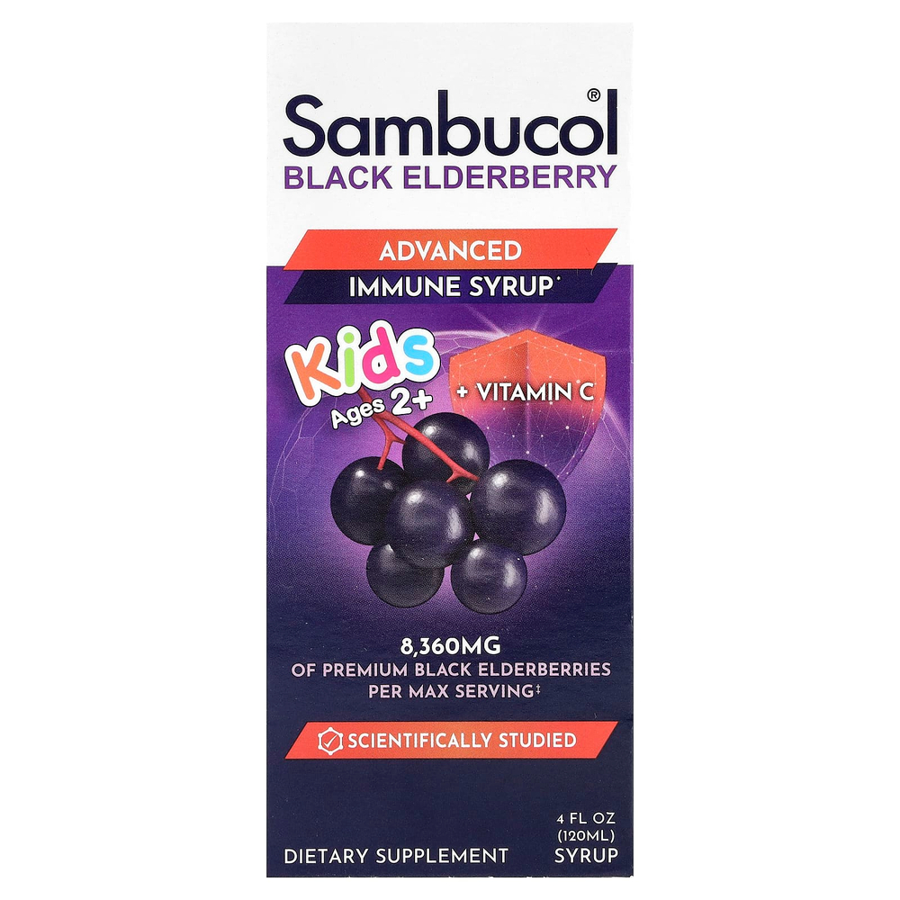 Sambucol, Kids, улучшенный сироп из чёрной бузины для поддержки иммунитета, для детей от 2 лет, со вкусом ягод, 120 мл (4 жидк. унции)