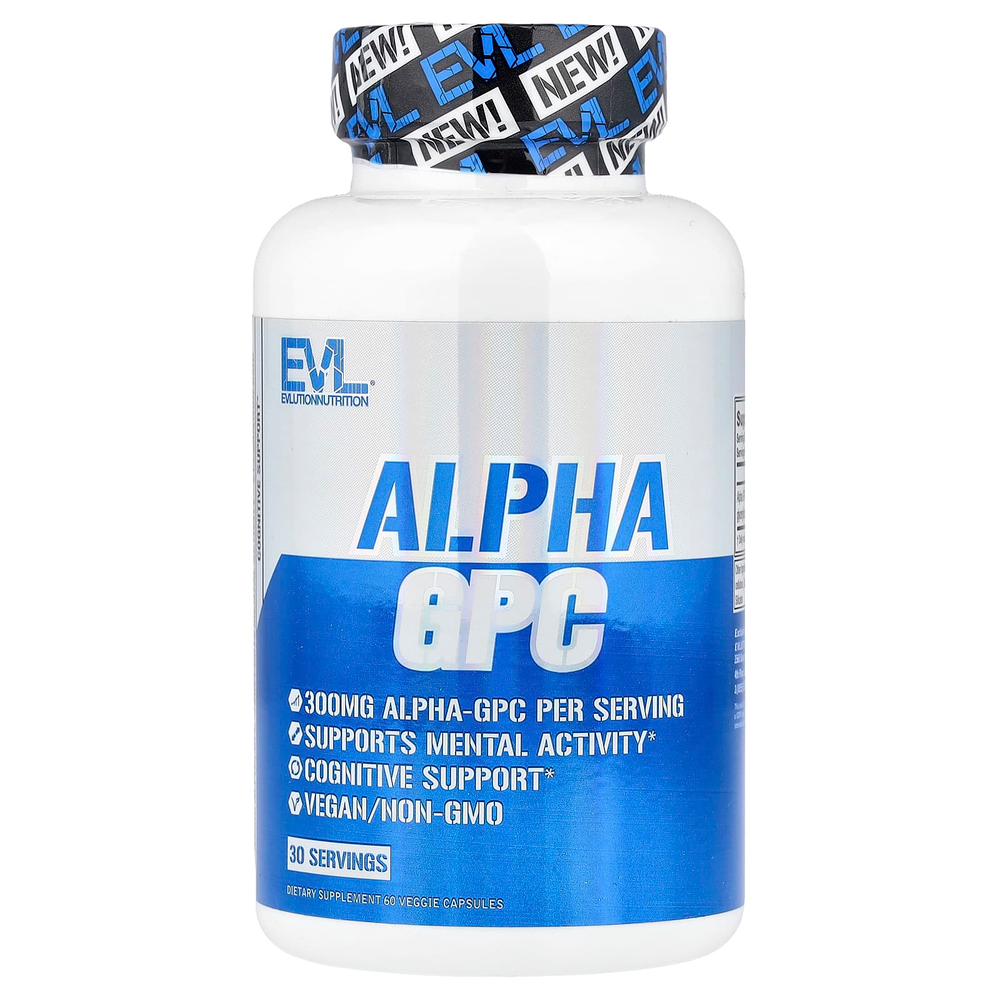 EVLution Nutrition, альфа-ГФХ, 60 растительных капсул (300 мг в 1 капсуле)