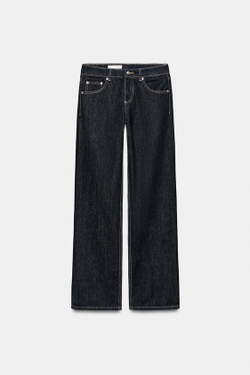 ZARA ДЖИНСЫ TRF WIDE-LEG С НИЗКОЙ ПОСАДКОЙ И РАЗРЫВАМИ, ТЕМНЫЙ ИНДИГО