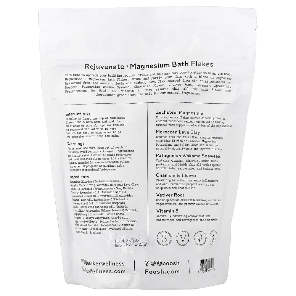 Barker Wellness Co, Rejuvenate, хлопья для ванн с магнием, 750 г (26,5 унции)