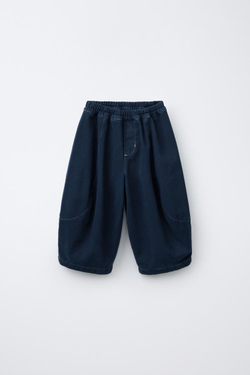 ZARA БРЮКИ BALLOON С ОТСТРОЧКОЙ, МОРСКОЙ СИНИЙ