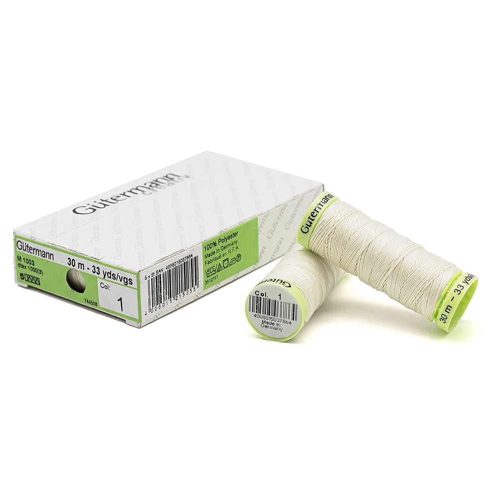 Нитки отделочные Gutermann Top Stitch 30 (30 метров), 5 кат. | _001 молочный (сумрачно-белый)