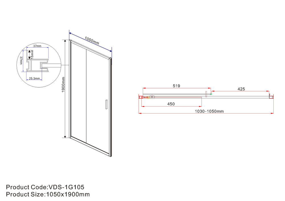 Душевая дверь Гарда (Garda) VDS-1G105CH, 1050, хром, стекло шиншилла,