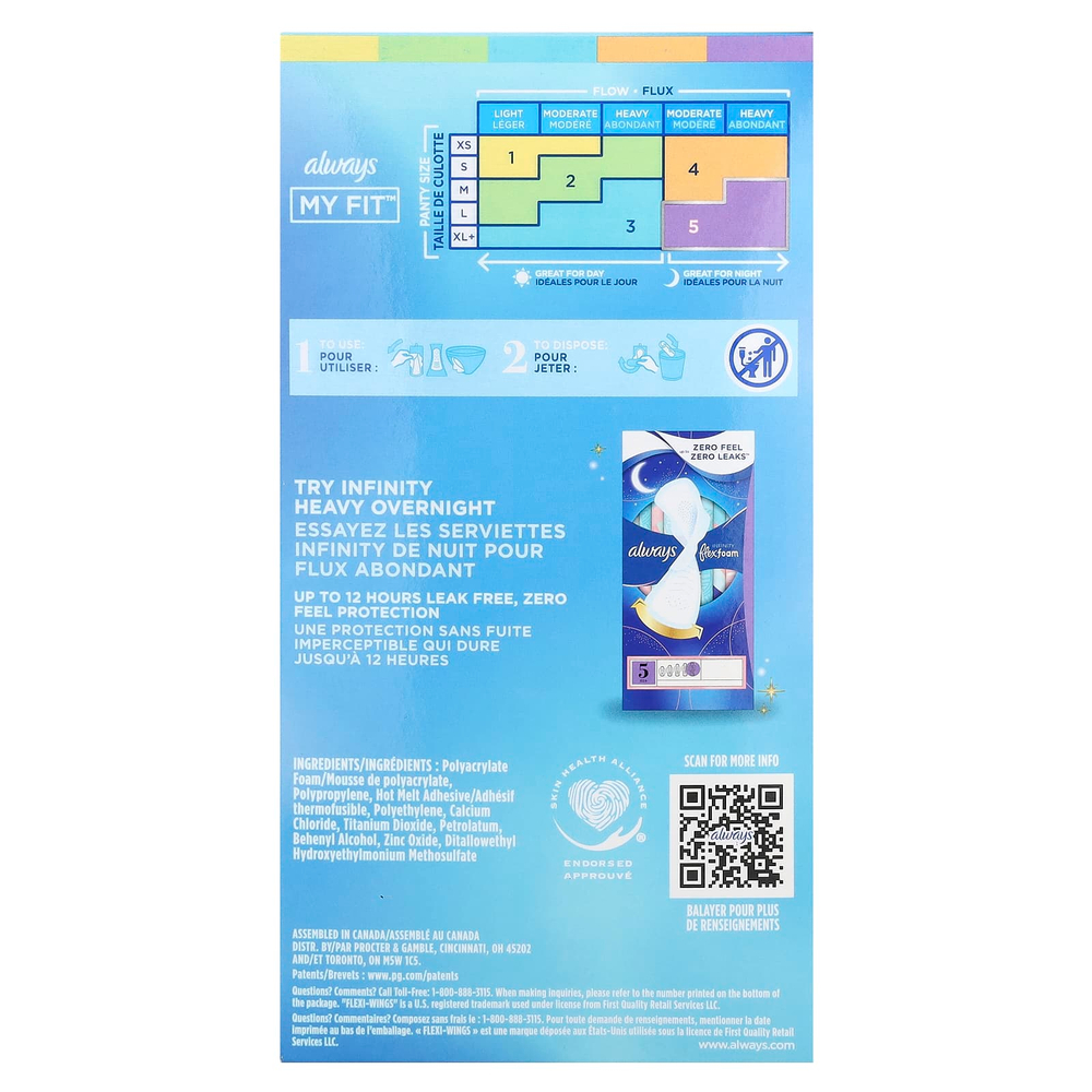 Always, Infinity Flex Foam with Flexi-Wings, размер 2, для впитывания увеличенного количества жидкости, без запаха, 32 прокладки