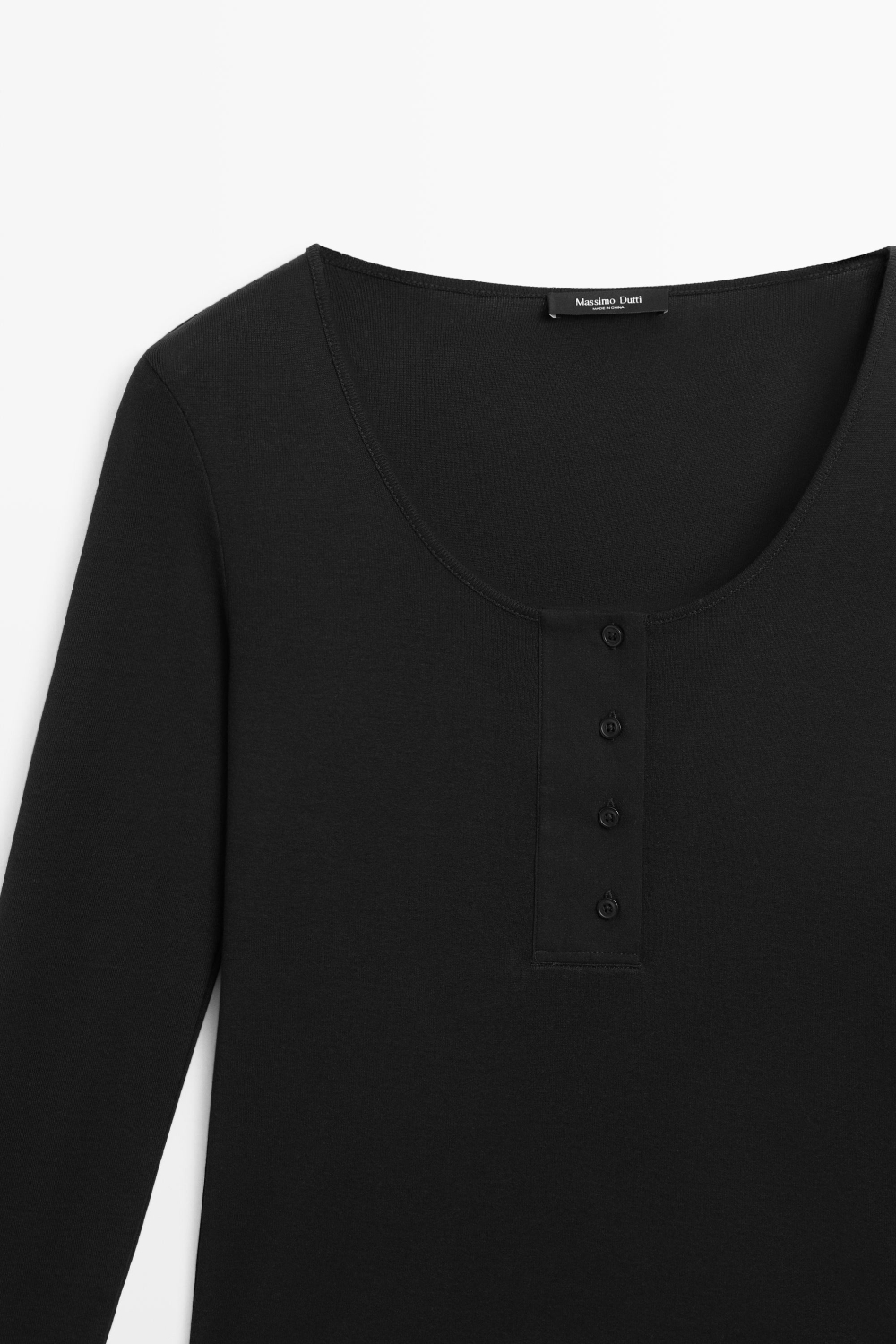 Massimo Dutti Футболка из 100% хлопка с планкой на пуговицах, черный