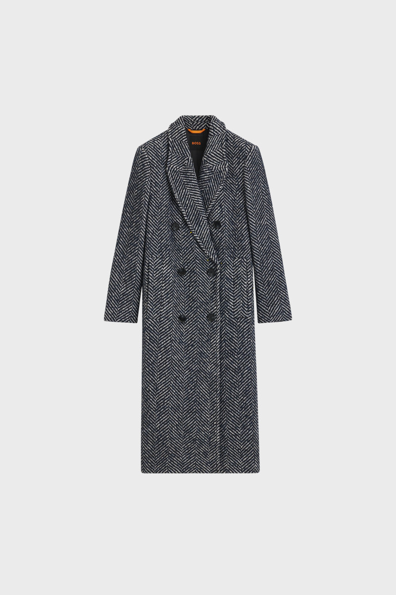 Macro-herringbone coat with double-breasted closure