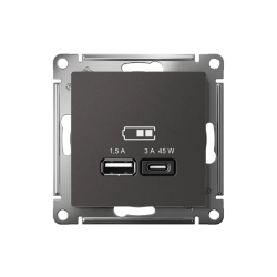 ATLASDESIGN USB РОЗЕТКА A + тип-C 45Вт высокоскор.заряд. QC, PD, механизм, БАЗАЛЬТ