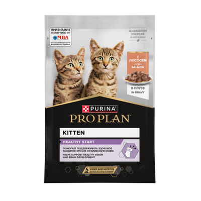 Пауч Pro Plan Healthy Start для котят, беременных и кормящих кошек, кусочки с лососем в соусе
