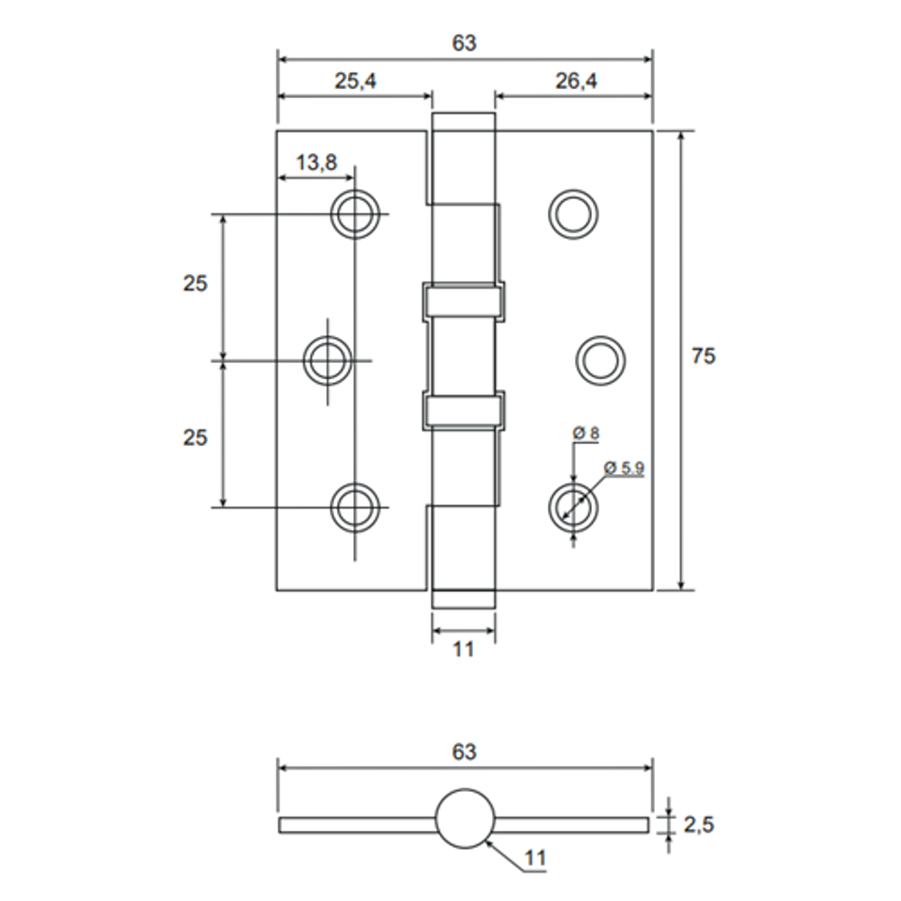 Петля дверная универсальная AVERS 75x60x2,5 NIS никель (1 шт)