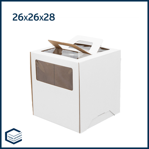Коробка для торта с ручками, микрогофра, 260х260х280 мм