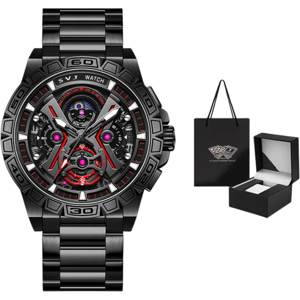 SVJ Black Warrior Concept Collection Quartz Movement Stainless Steel Watchband Watch Men"s Watches Black Dial