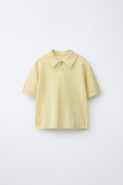 ZARA ТРИКОТАЖНОЕ ПОЛО ИЗ ХЛОПКА И ЛЬНА, ЛИМОННО-ЖЕЛТЫЙ