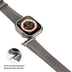 Ремешок из кожи серого цвета от Dux Ducis для смарт часов Apple Watch 42, 44, 45, 46, 49мм, серия YS Series