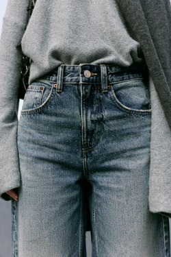 ZARA ДЖИНСЫ Z1975 LOOSE WIDE-LEG, ВЫСОКАЯ ПОСАДКА, СТРАЗЫ, СИНИЙ