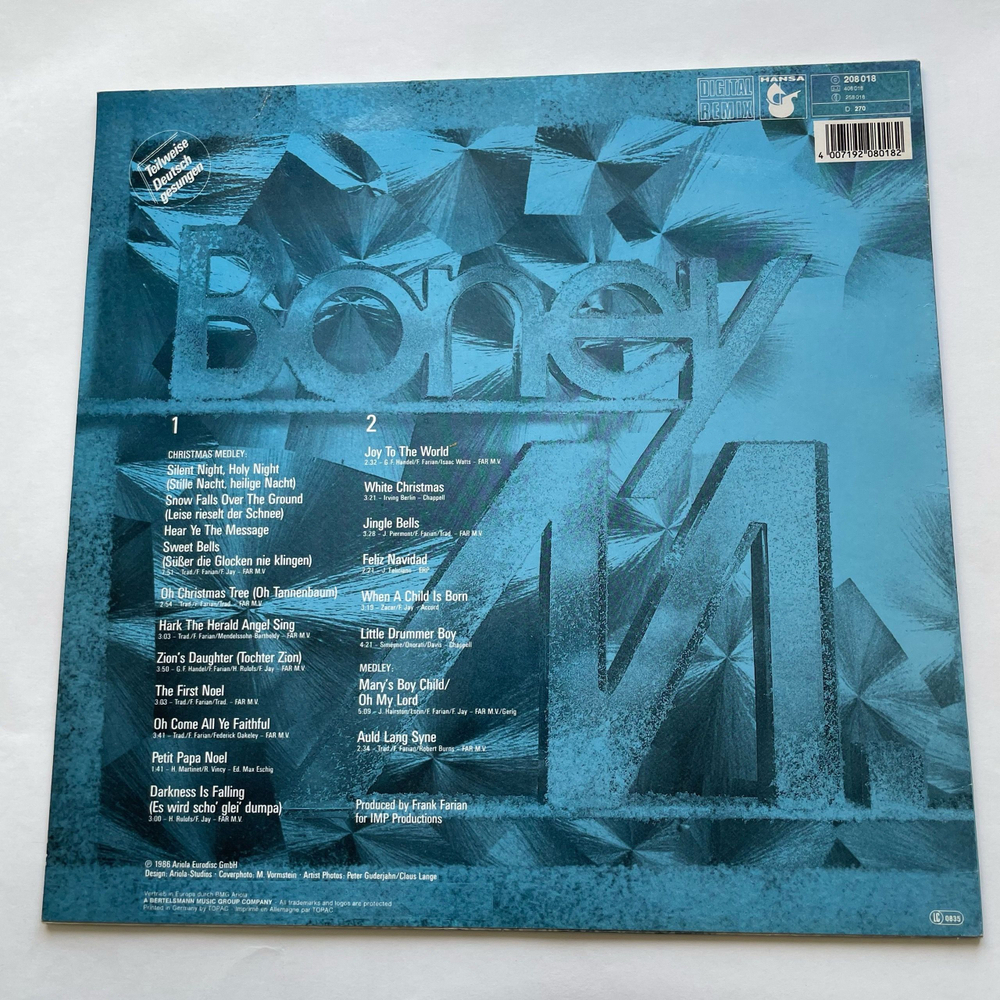 Винтажная виниловая пластинка LP Boney M. Бони М, The 20 Greatest Christmas Songs (Германия 1986)