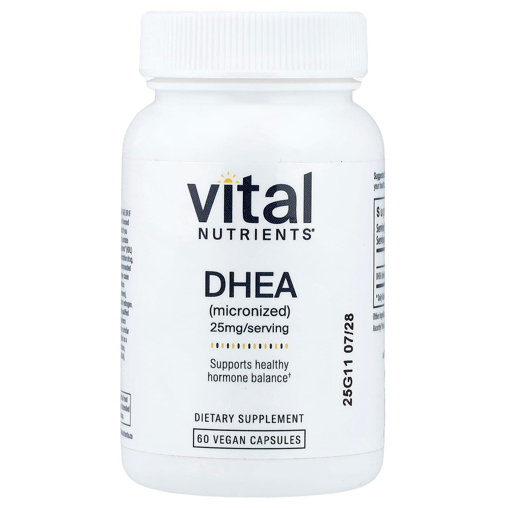 Vital Nutrients, ДГЭА (микронизированный), 25 мг, 60 веганских капсул