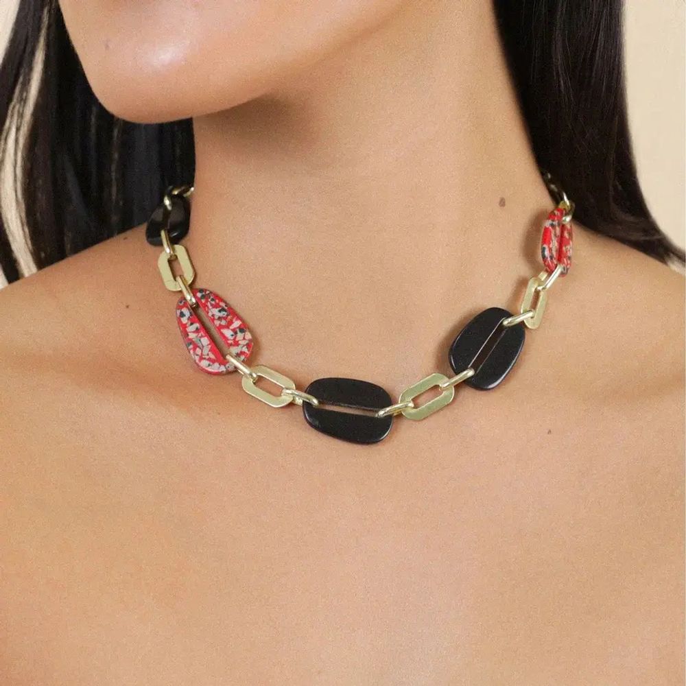 Колье Nature Bijoux, Sicilia, с далматинской яшмой в смоле и рогом, NB25.2-15-43600 (красный)