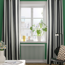 IKEA SLÅNHÖSTMAL  (ИКЕА СЛОНХЁСТМАЛ)  -  Гардины, 2 шт. - белый/чёрные полоски/с люверсами 145x300 см