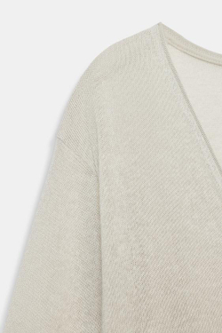 ZARA ФУТБОЛКА В СТИЛЕ РУСТИК С V-ОБРАЗНЫМ ВЫРЕЗОМ, СВЕТЛО-СЕРЫЙ