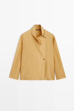 Massimo Dutti Рубашка из 100% шелка с высоким воротником и застежкой на запах, горчично-желтый