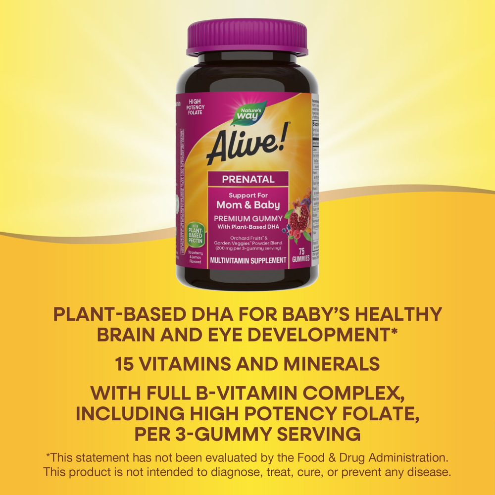 Nature's Way, Alive! Daily Support Premium Prenatal, витамины для беременных, клубника и лимон, 75 жевательных таблеток