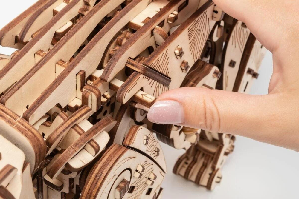 Механический Дикий Кот от Eco Wood Art (EWA) - Деревянный конструктор, сборная механическая модель, 3D Пазл