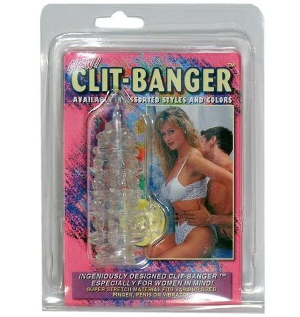 Прозрачная насадка с шипами и клиторальной шишечкой CLIT-BANGER SLEEVE IN CLEAR (Цвет: прозрачный)