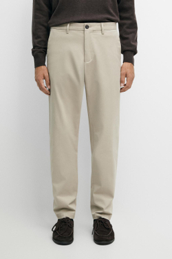 Massimo Dutti Зауженные брюки из смесового хлопка, бежевый