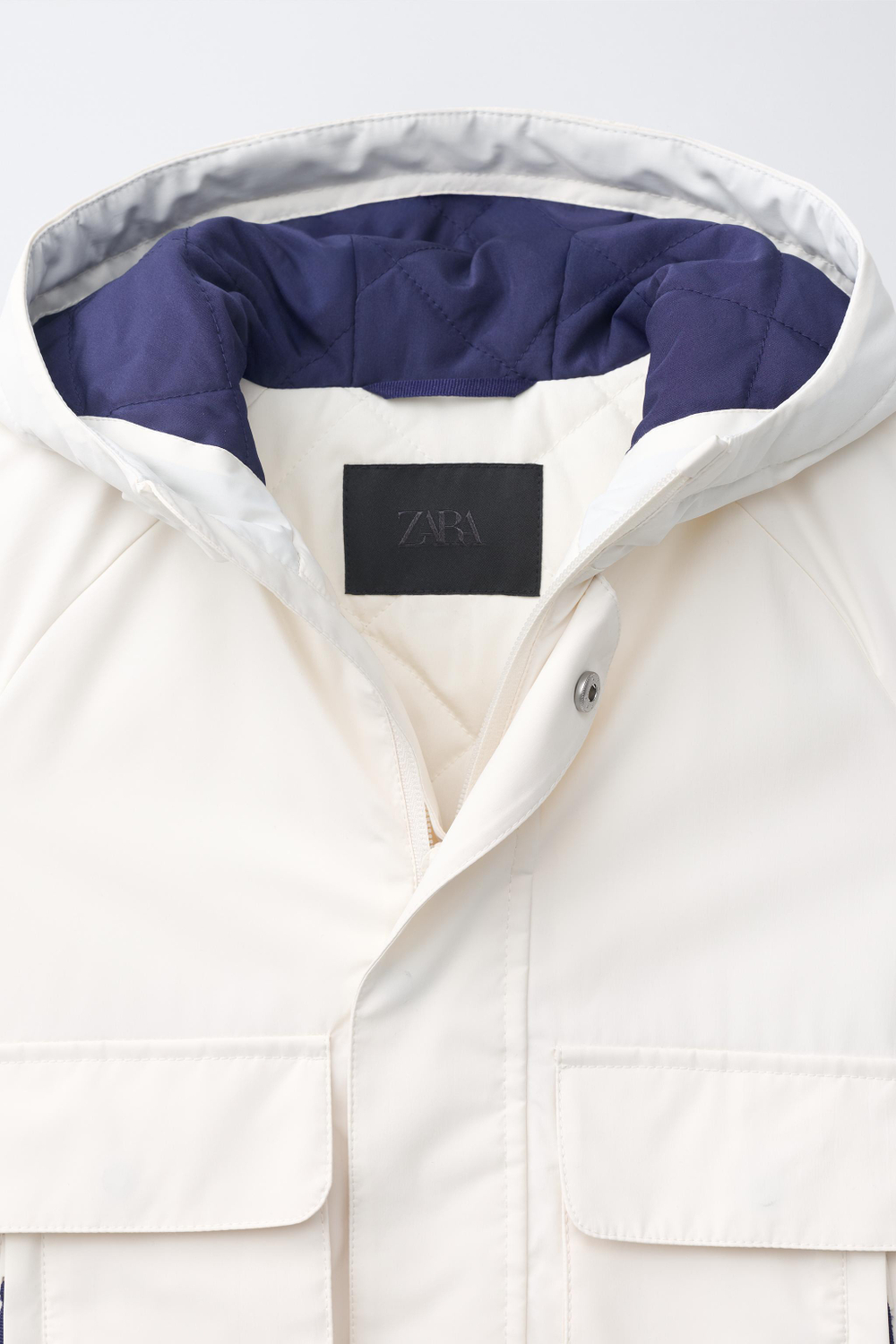 ZARA ПАРКА WATER REPELLENT С КОНТРАСТНЫМИ ДЕТАЛЯМИ, БЕЛЫЙ