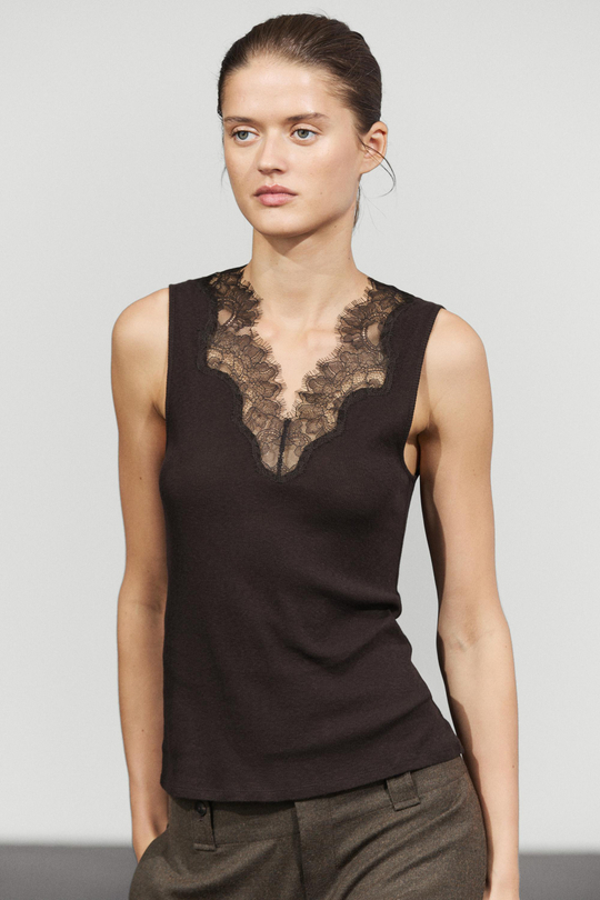 Massimo Dutti Топ в бельевом стиле из смесового хлопка, коричневый