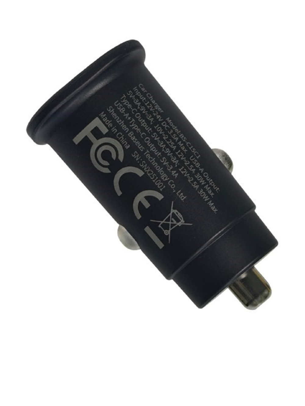 Автомобильное заряд. устр. Baseus GoTrip 1USB/1C 30W (C00072300123-00) черное