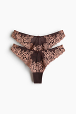 Кружевные трусы Brazilian, 2 шт. — Чёрный/кремовый - H&M