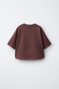 ZARA КОМПЛЕКТ ИЗ ФУТБОЛКИ И ШОРТОВ ИЗ ИНТЕРЛОКА, ВИННЫЙ