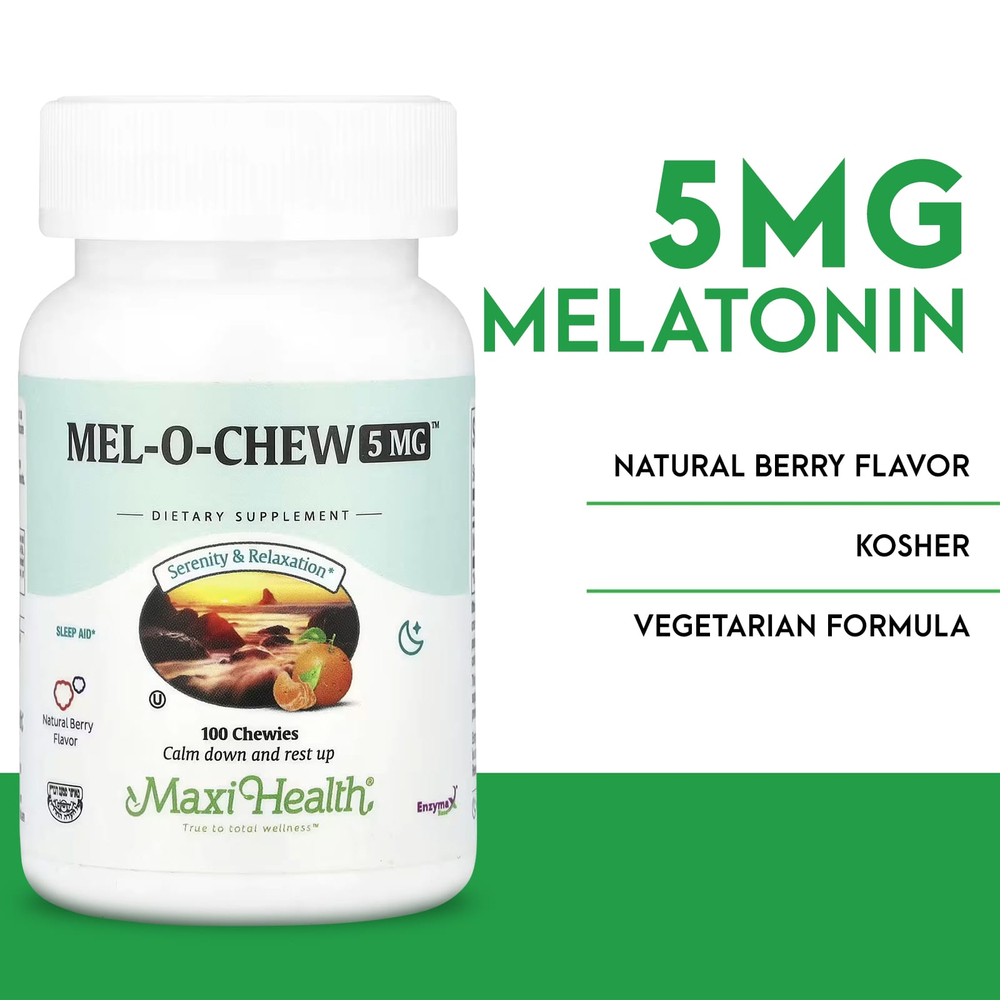 Maxi Health, Mel-O-Chew ™, натуральные ягоды, 5 мг, 100 жевательных таблеток
