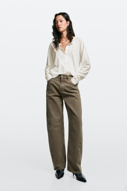 Massimo Dutti Джинсы средней посадки с зауженным кроем, серо-коричневый