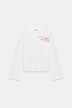 ZARA ФУТБОЛКА ОВЕРСАЙЗ С НАДПИСЬЮ, БЕЛЫЙ