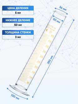 Цилиндр 500 мл (мерный: исполнение 1 - на стеклянном основании), 1-500-2, Лаборио
