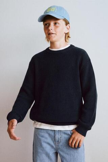 ZARA СВИТЕР В ПОЛОСКУ ИЗ ЖЕМЧУЖНОЙ ВЯЗКИ, МОРСКОЙ ТЕМНО-СИНИЙ