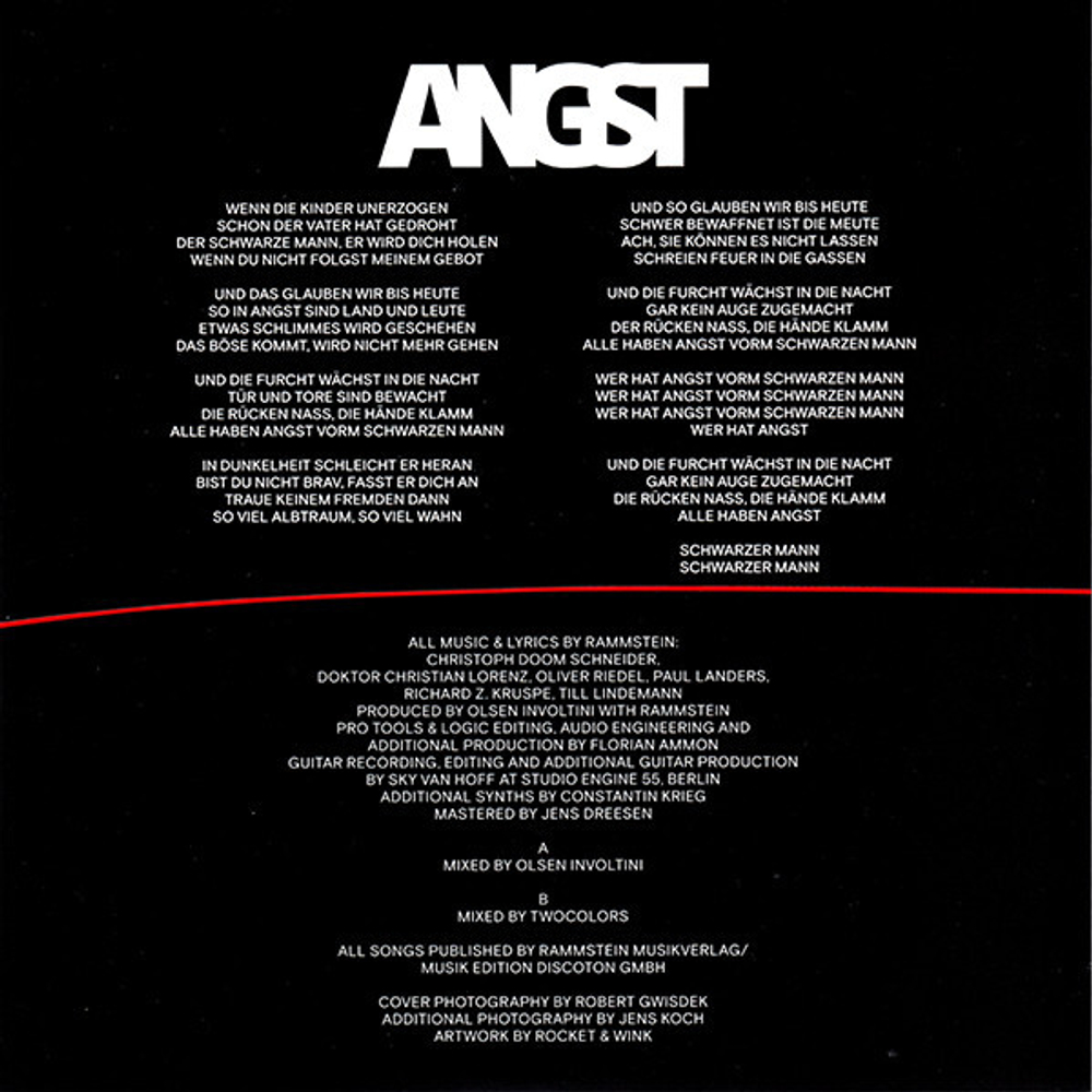 Rammstein / Angst (Coloured Vinyl)(7" Vinyl Single)