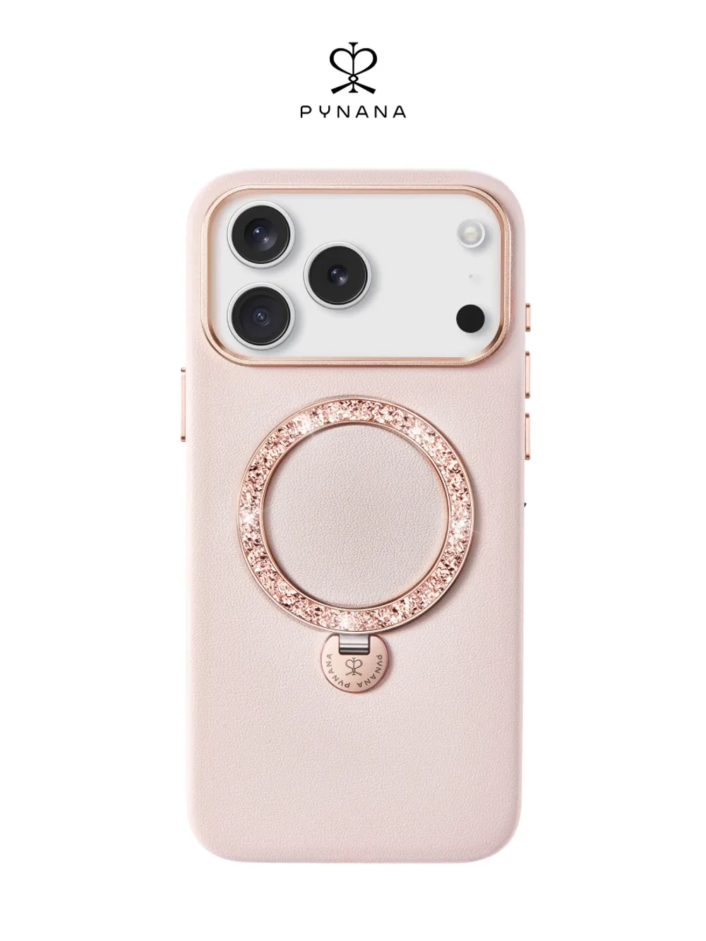 Чехол IPhone 17 Pro кожа, алмазная гравировка Rose Gold