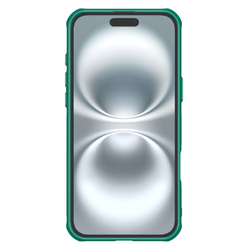 Чехол прозрачный зеленого цвета от Nillkin с поддержкой MagSafe на iPhone 16, серия Iceblade Prop Magnetic Case (металлическая откидная крышка)