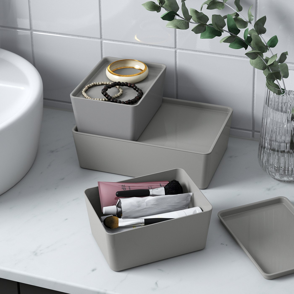 IKEA KUGGIS  (ИКЕА КУГГИС)  -  Контейнер с крышкой - светло-серый 13x18x8 см