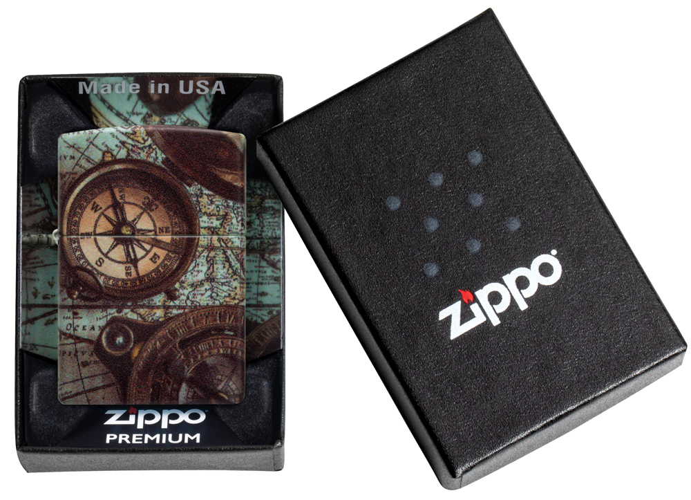 Зажигалка Zippo Compass Design с покрытием 540 Matte, латунь/сталь, разноцветная, 38x13x57 мм