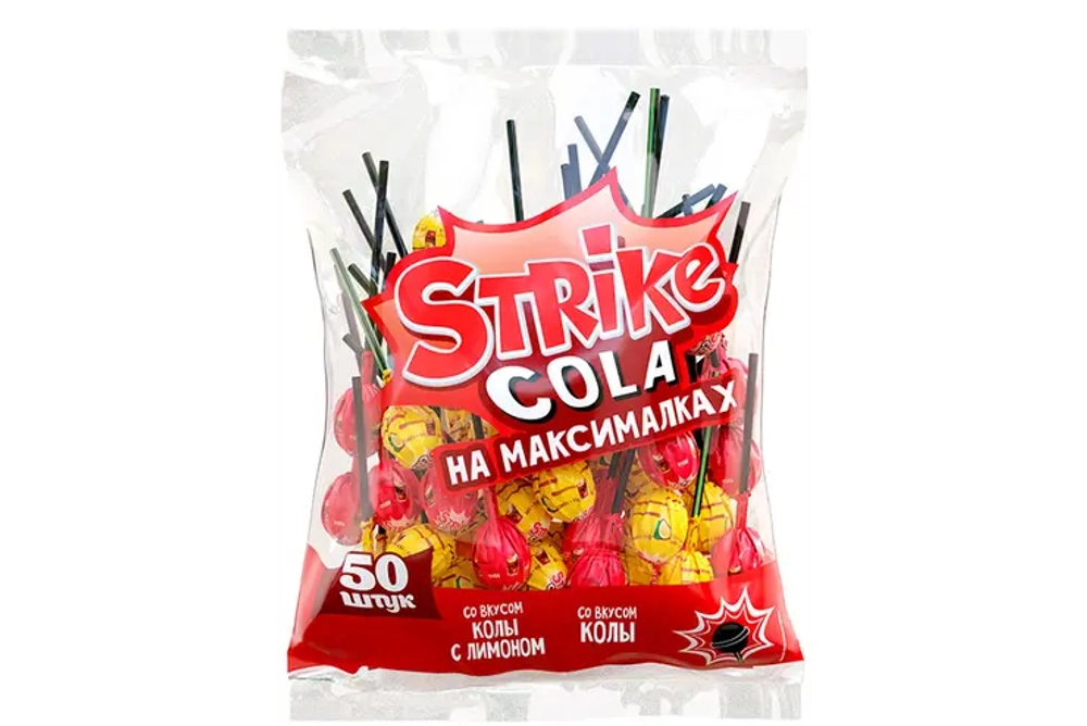 Strike карамель на палочке, Coca-Cola, чупа чупс, 50 шт, 565 г