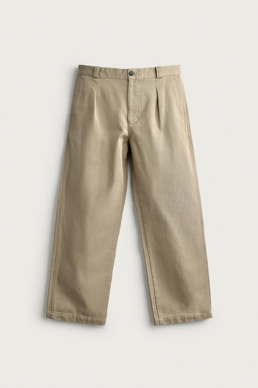 ZARA БРЮКИ ЧИНОС STRAIGHT FIT СО СКЛАДКАМИ, СЕРО-КОРИЧНЕВЫЙ